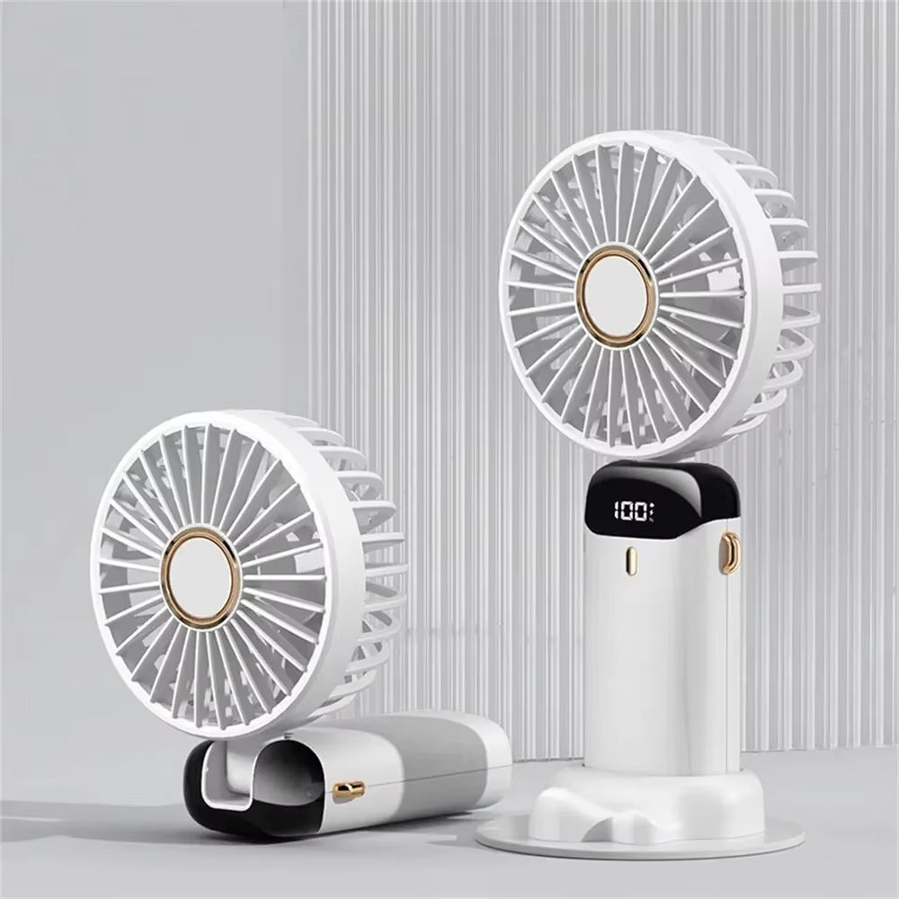 Mini Handheld Fan with Phone Holder Foldable Neck Hanging Fan 5 Speed USB Rechargeable Portable Fan with Display