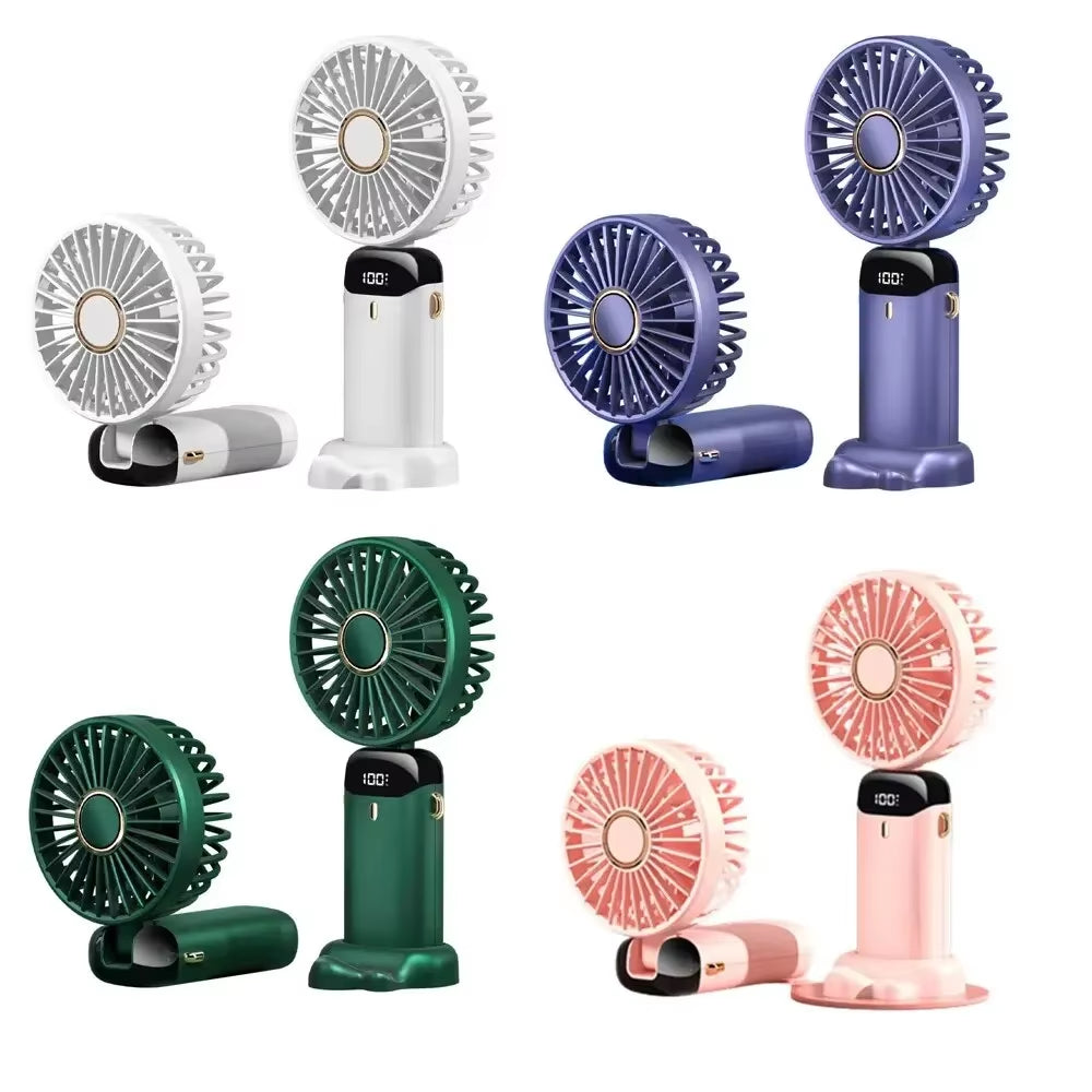 Mini Handheld Fan with Phone Holder Foldable Neck Hanging Fan 5 Speed USB Rechargeable Portable Fan with Display