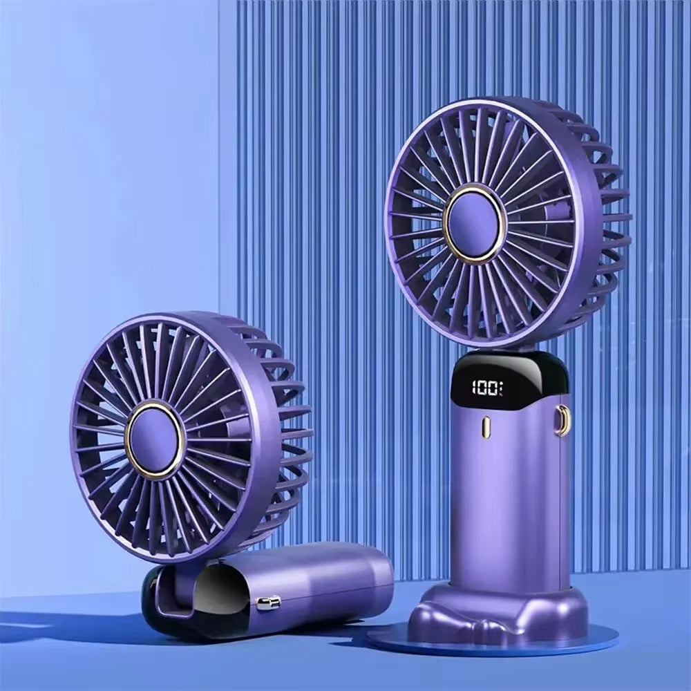 Mini Handheld Fan with Phone Holder Foldable Neck Hanging Fan 5 Speed USB Rechargeable Portable Fan with Display