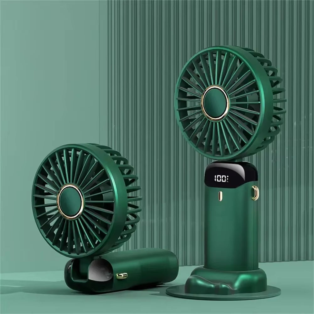 Mini Handheld Fan with Phone Holder Foldable Neck Hanging Fan 5 Speed USB Rechargeable Portable Fan with Display