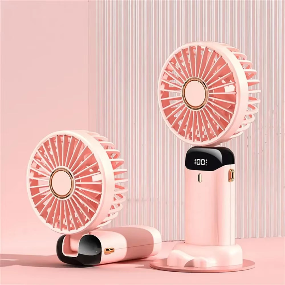 Mini Handheld Fan with Phone Holder Foldable Neck Hanging Fan 5 Speed USB Rechargeable Portable Fan with Display