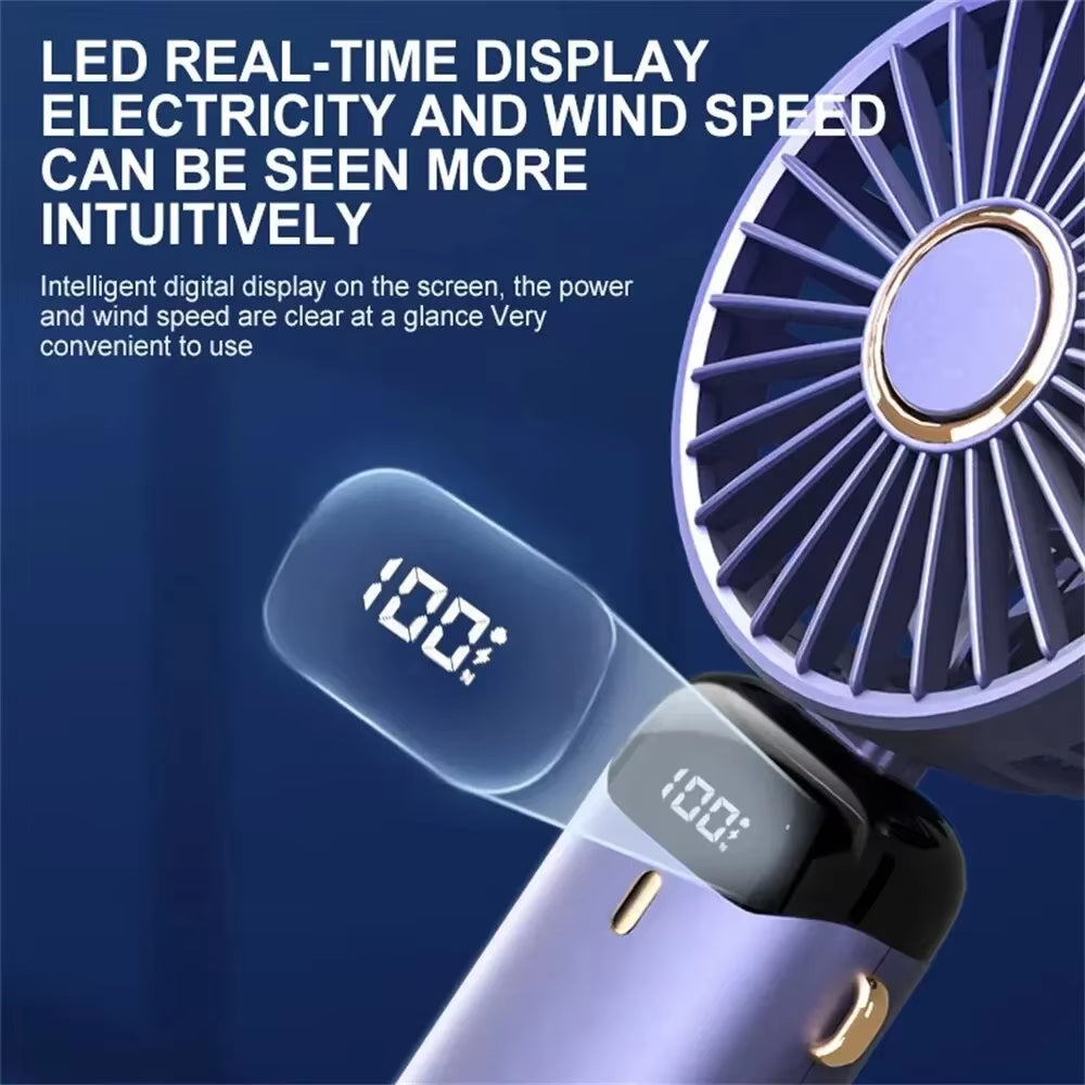 Mini Handheld Fan with Phone Holder Foldable Neck Hanging Fan 5 Speed USB Rechargeable Portable Fan with Display