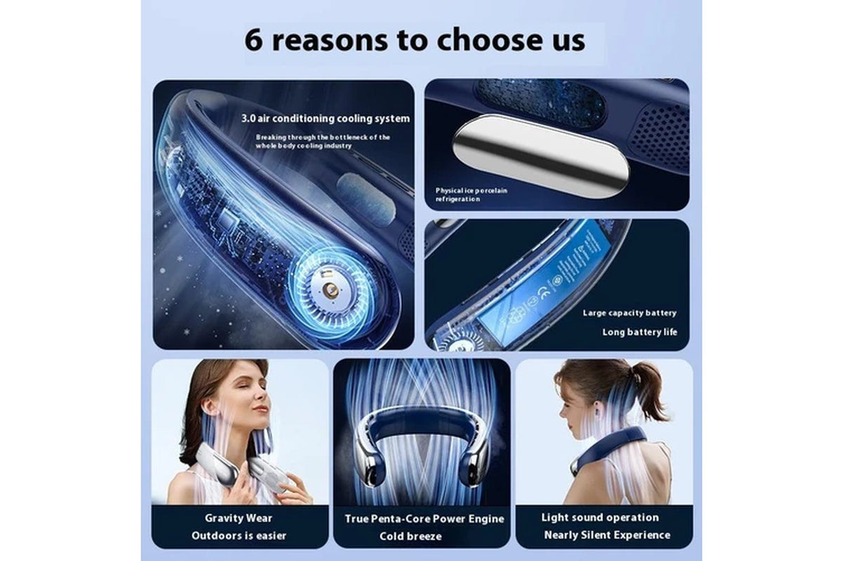 Elosung Digital Display Neck Fan Rechargeable Wearable with Speed Blue 1200Mah Portable Fans